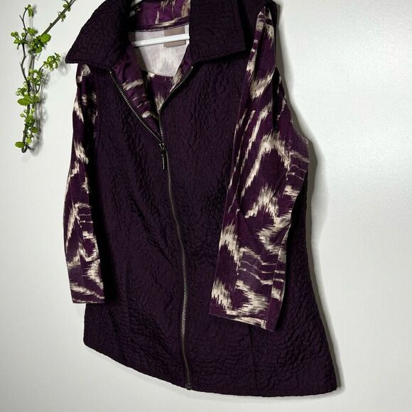 Chico’s Purple Quilted Vest and matching purple beige patterned shirt - Picture 3 of 10